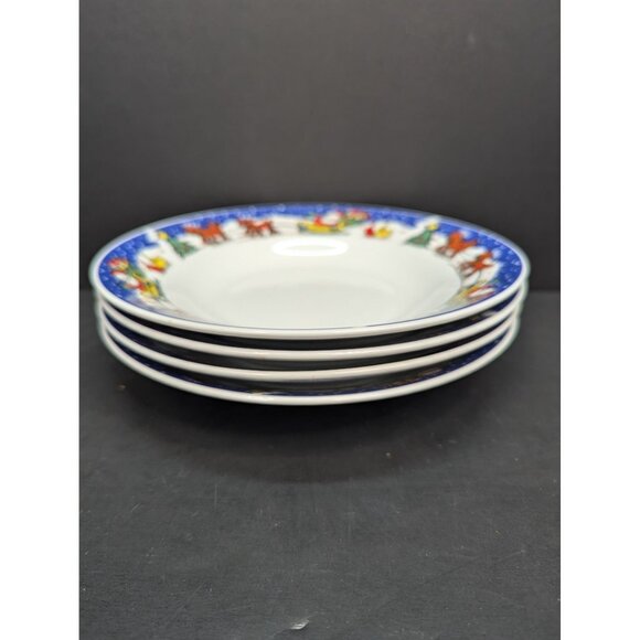 Royal Heritage Collection Christmas Time Pattern Rimmed Soup Bowls Set of 4 - Picture 10 of 11
